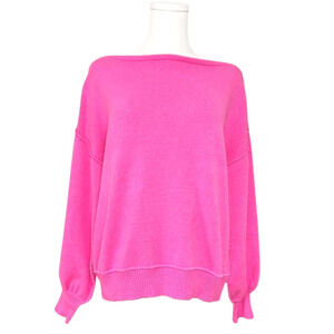 Miracle USA Pink Boat Neck Raw Edge Drop Shoulder Balloon Sleeve Sweater Medium